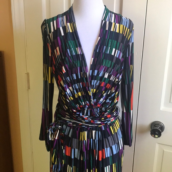 BCBGMaxAzria Multi-Colored Pattern Faux Wrap Dress - Picture 2 of 8